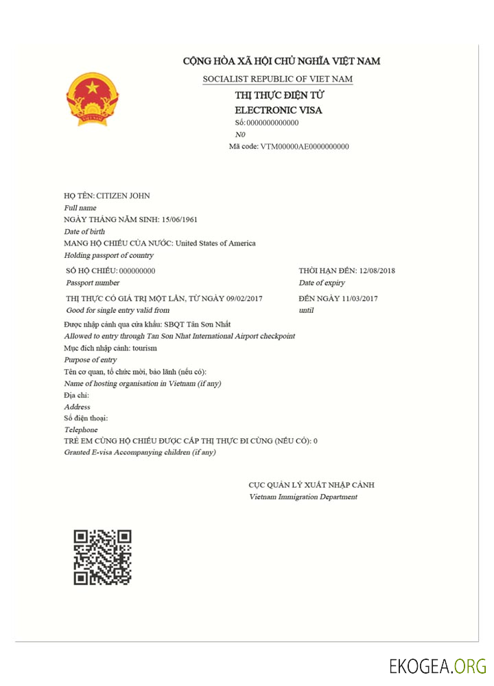 Visa électronique pour le VIETNAM